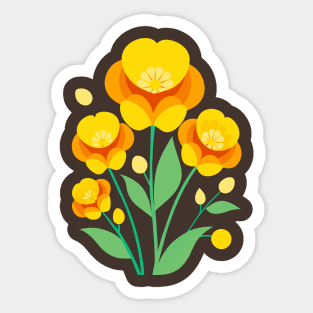 Yellow Buttercup Flowers Retro Boho Sticker